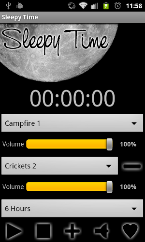 Sleepy Time - Screen shot with volume bars
