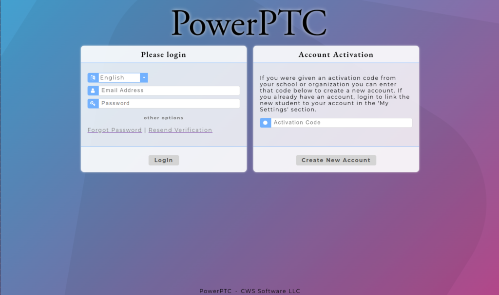 PowerPTC Login Screen